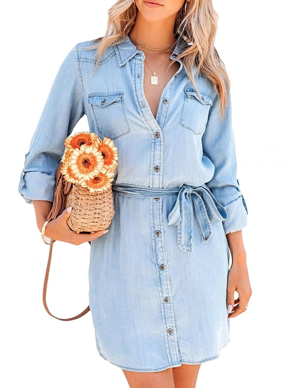 Fashion Women Casual Denim Dress Blue Mini Dresses - Tophatter Daily Deals