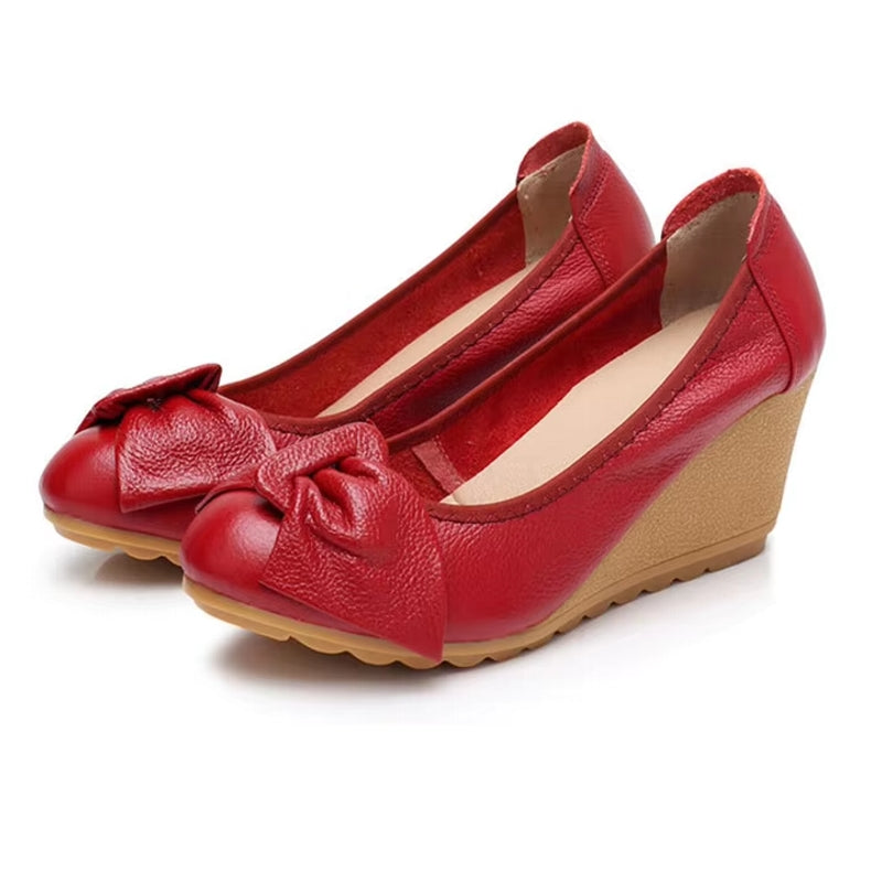 Elegant Leather Wedges Women High Heels Red Casual Women Shoes - Tophatter Daily Deals