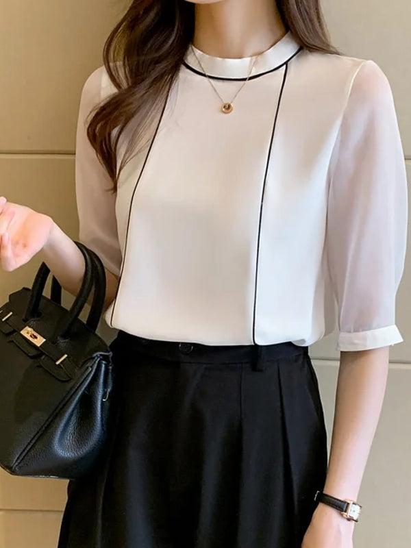 Blue Chiffon Blouse Shirt Blouses - Tophatter Daily Deals