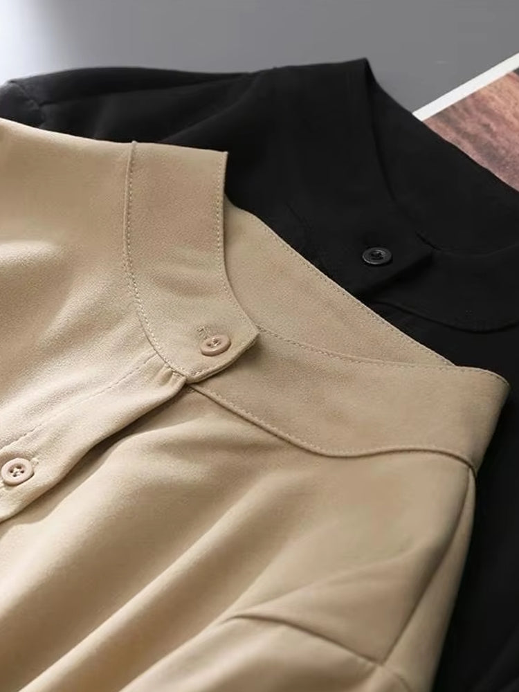 Blouses Shirt Lady Long Lantern Sleeve Stand Collar Blouses - Tophatter Daily Deals