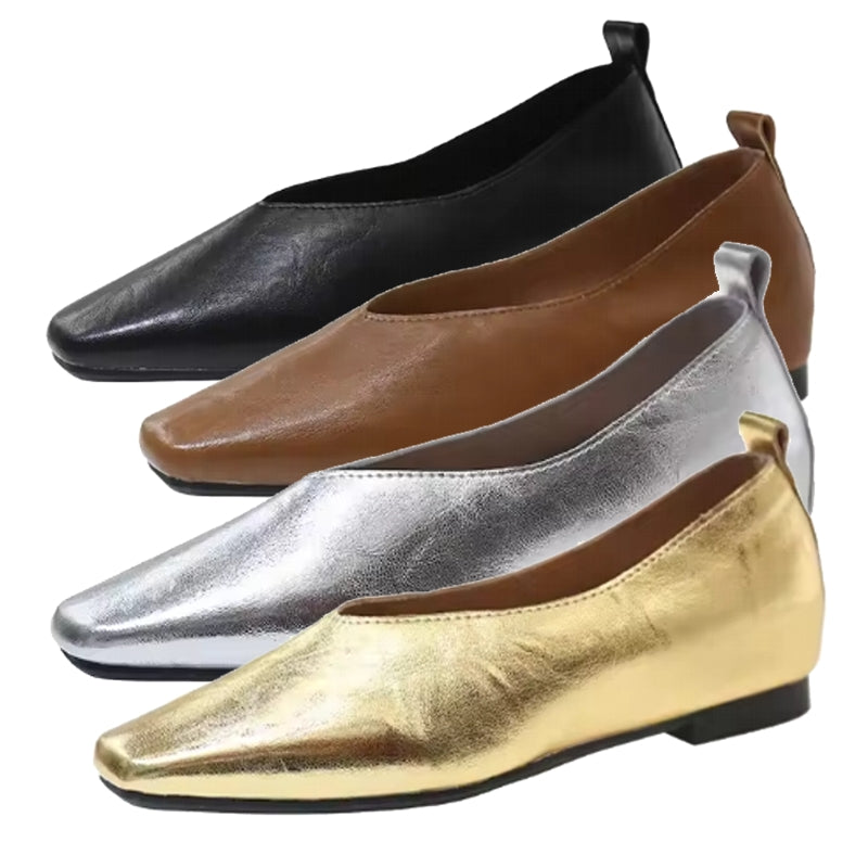 Grade Silver Loafers Casual Gold Pumps Square Toe Women Shoes - Tophatter Daily Deals