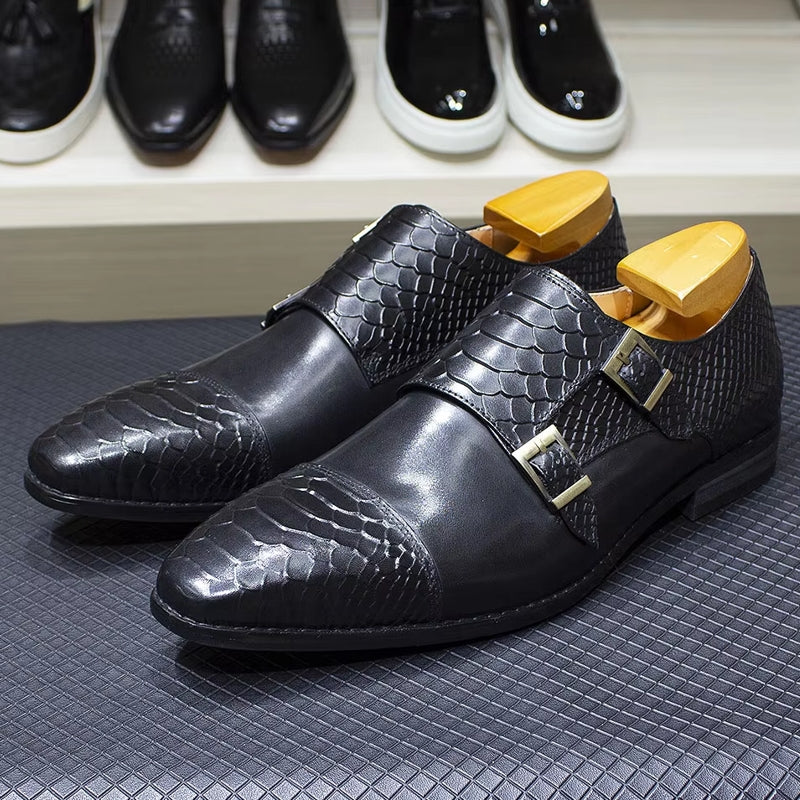 Calf Leather Comfortable Monk Strap Classic Crocodile Pattern Formal Shoes Men Dresses Shoes - Tophatter Daily Deals