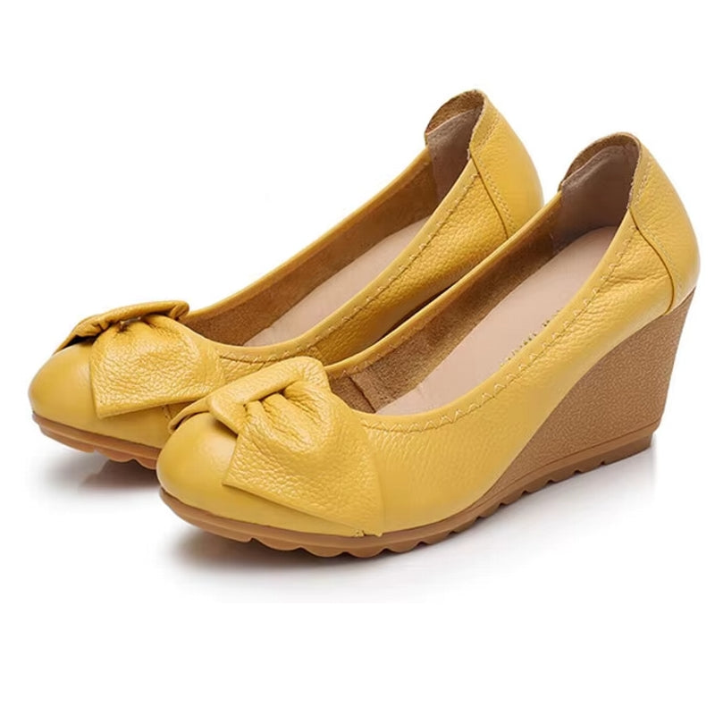 Elegant Leather Wedges Women High Heels Yellow Casual Women Shoes - Tophatter Daily Deals