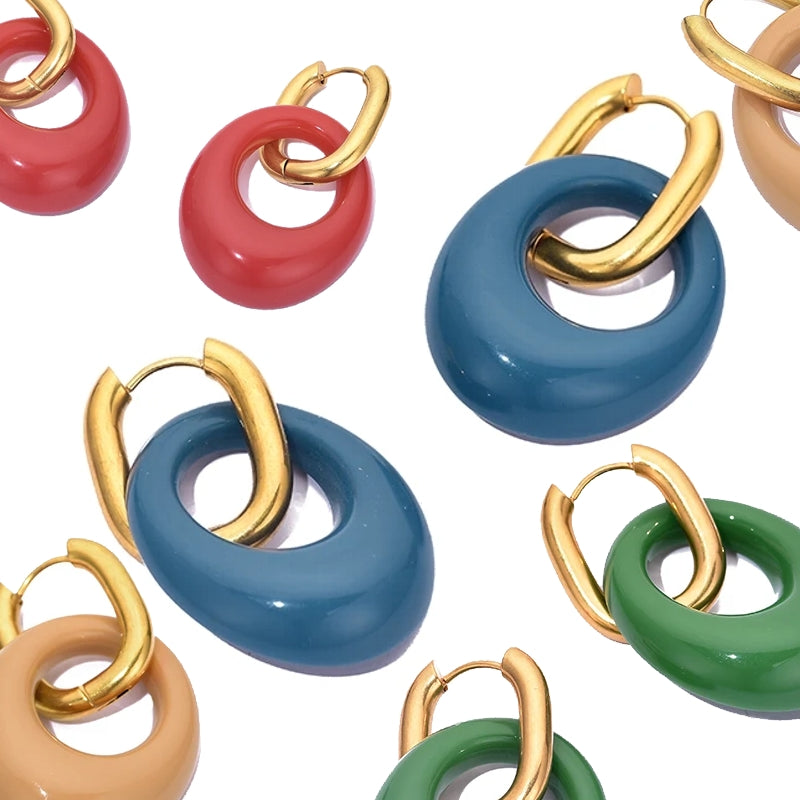 Fashion Hollow Oval Acrylic Resin Pendant Hoop Earrings Earrings - Tophatter Daily Deals