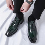 Patent Leather Men's Shoes Pointed Oxford Army Green Men Dresses Shoes - Tophatter Daily Deals