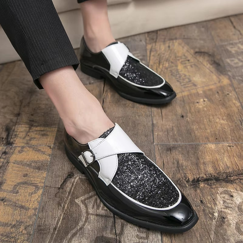 Fashion Men Golden and Black Sequined Shoes Men Shoes - Tophatter Daily Deals