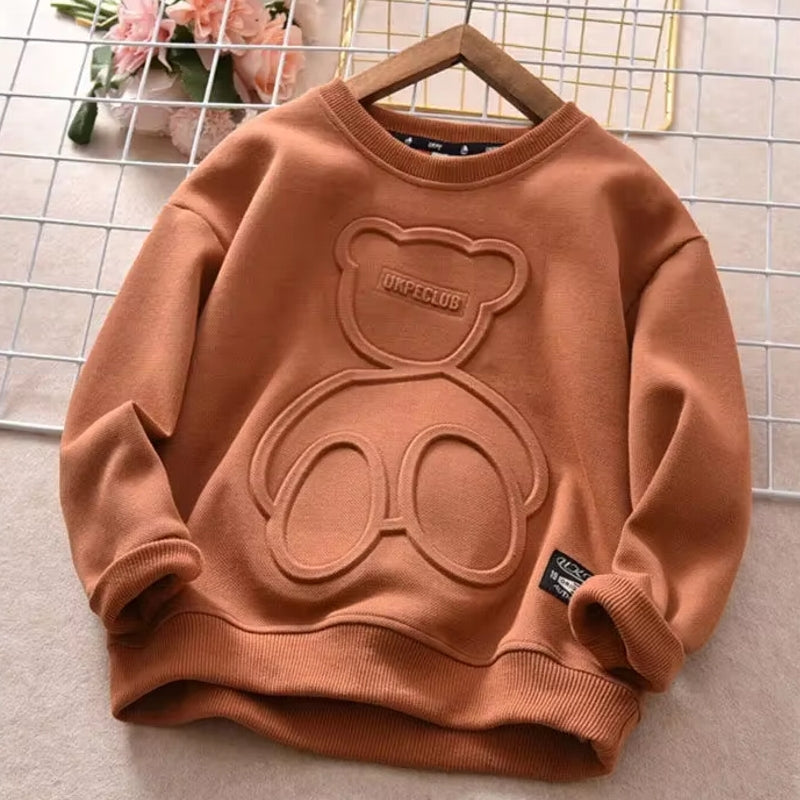 Kids Cotton Tops Embossed Bear Sweatshirt Pullover Brown kids clothing - Tophatter Daily Deals