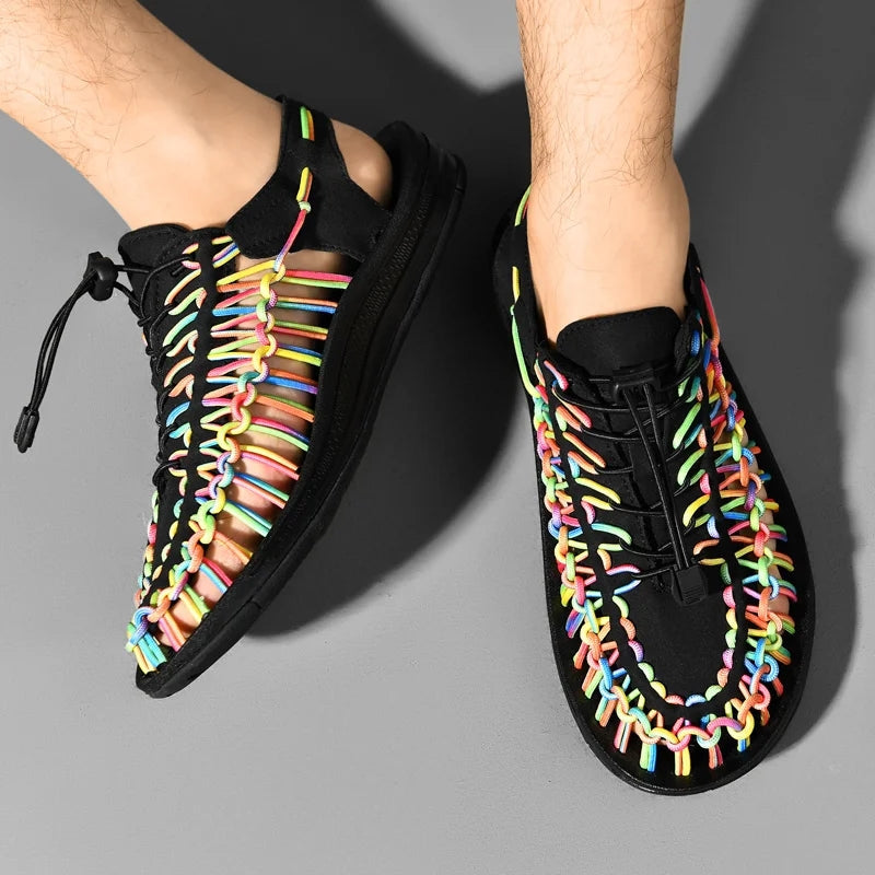 Fashion Handmade Weaving Design Beach Couples Sandals Men Sandals - Tophatter Daily Deals