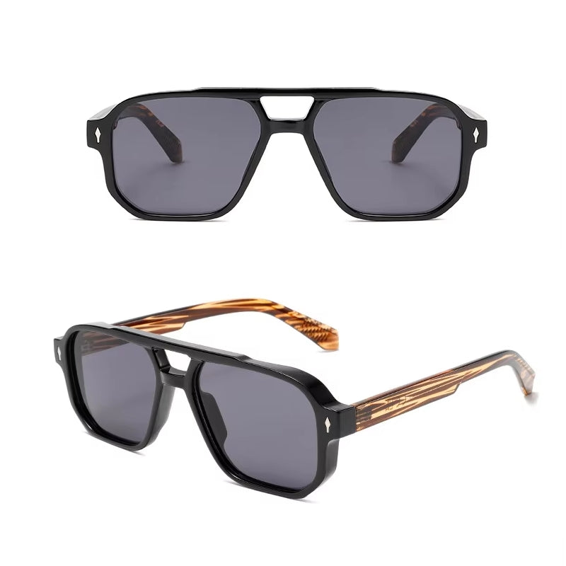 Vintage Double Bridges Square Men Sunglasses Striped Sunglasses - Tophatter Daily Deals