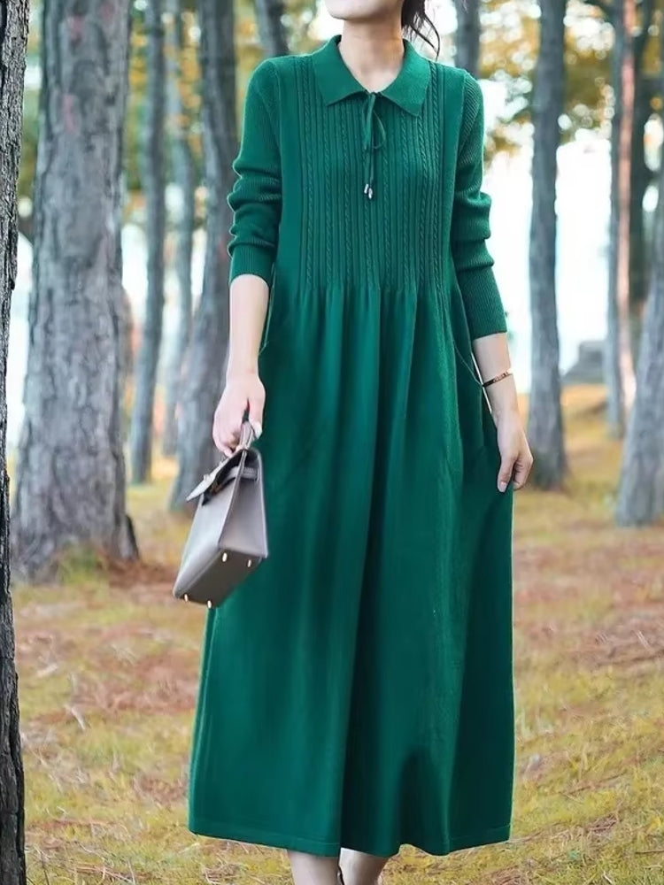 Women's Long Polo Neck Loose Over Knee Dress Green Midi Dresses - Tophatter Daily Deals