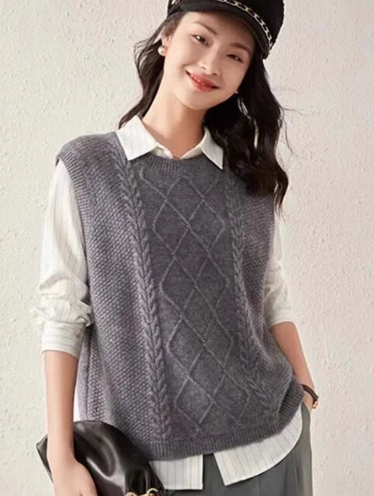 Women 100% Pure Wool Round Neck Vest Gray Blouses - Tophatter Daily Deals