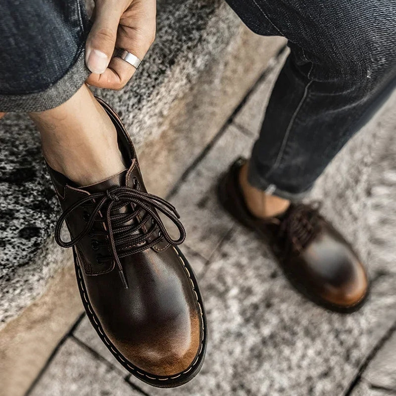 Men Genuine Leather Round Toe Walking Shoes Men Dresses Shoes - Tophatter Daily Deals