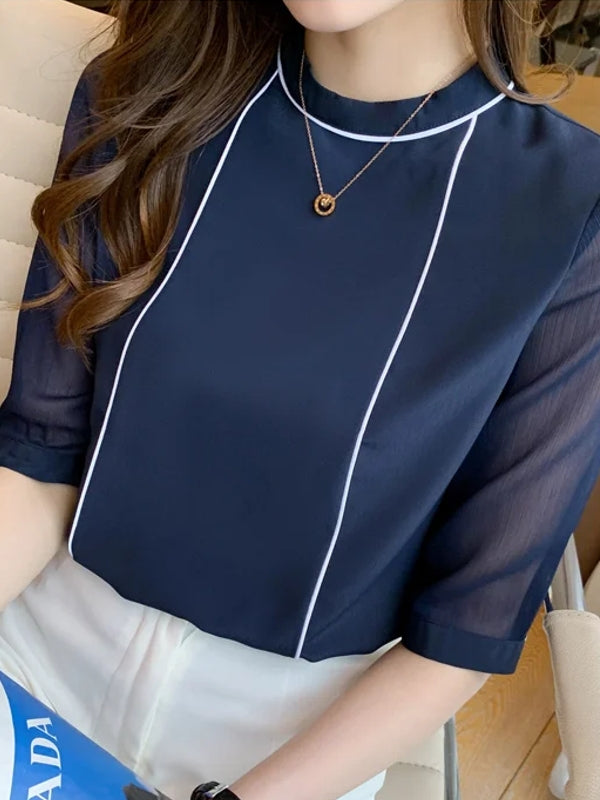 Blue Chiffon Blouse Shirt Blouses - Tophatter Daily Deals