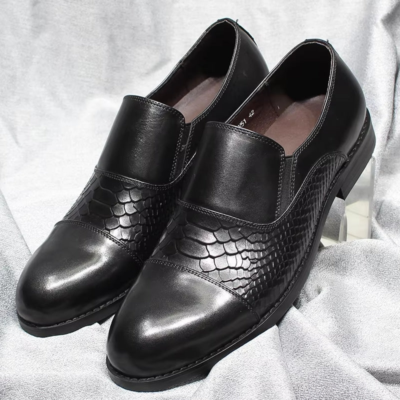 Classic Snake Print Genuine Leather Cap Toe Shoes Black Men Dresses Shoes - Tophatter Daily Deals