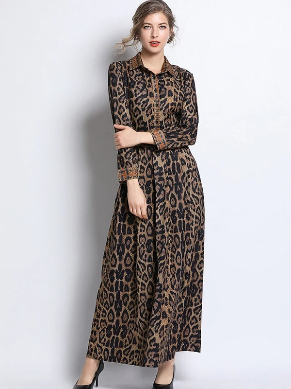 Leopard Print Brown Long Dress Maxi Dresses - Tophatter Daily Deals