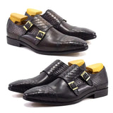 Calf Leather Comfortable Monk Strap Classic Crocodile Pattern Formal Shoes Men Dresses Shoes - Tophatter Daily Deals