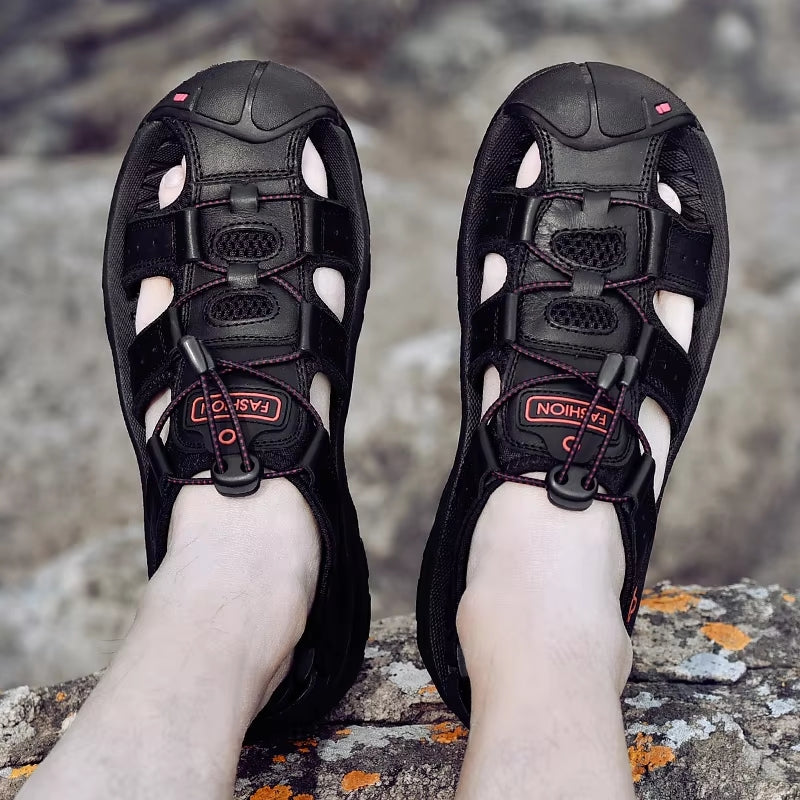 Summer Men Sandals Leather Beach Shoes Men Sandals - Tophatter Daily Deals