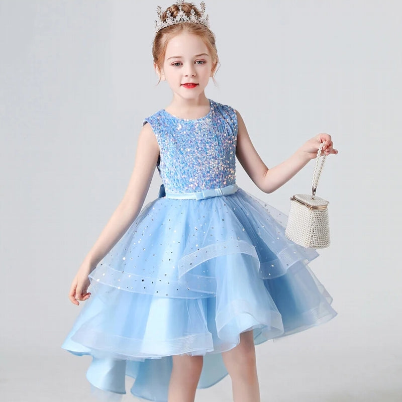 3-13 years Sequin Lace Tuxedo Dress for girls Blue kids clothing - Tophatter Daily Deals