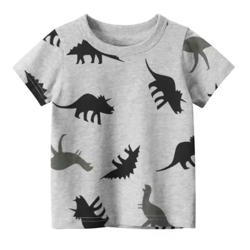 Summer Children Clothing Cartoon Dinosaur T-Shirts Grey kids clothing - Tophatter Daily Deals