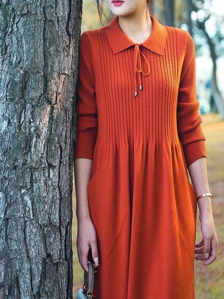 Women's Long Polo Neck Loose Over Knee Dress Orange Midi Dresses - Tophatter Daily Deals