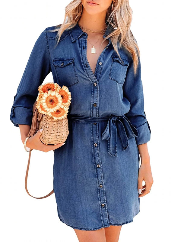 Fashion Women Casual Denim Dress Navy Mini Dresses - Tophatter Daily Deals
