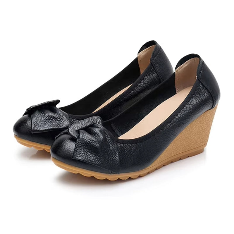 Elegant Leather Wedges Women High Heels Black Casual Women Shoes - Tophatter Daily Deals