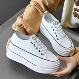 Women Chunky Leather Sneaker Loafer Shoes 8cm High Heel Sneaker - Tophatter Daily Deals