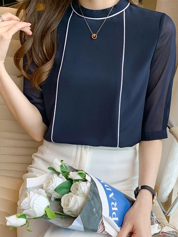 Blue Chiffon Blouse Shirt Blouses - Tophatter Daily Deals