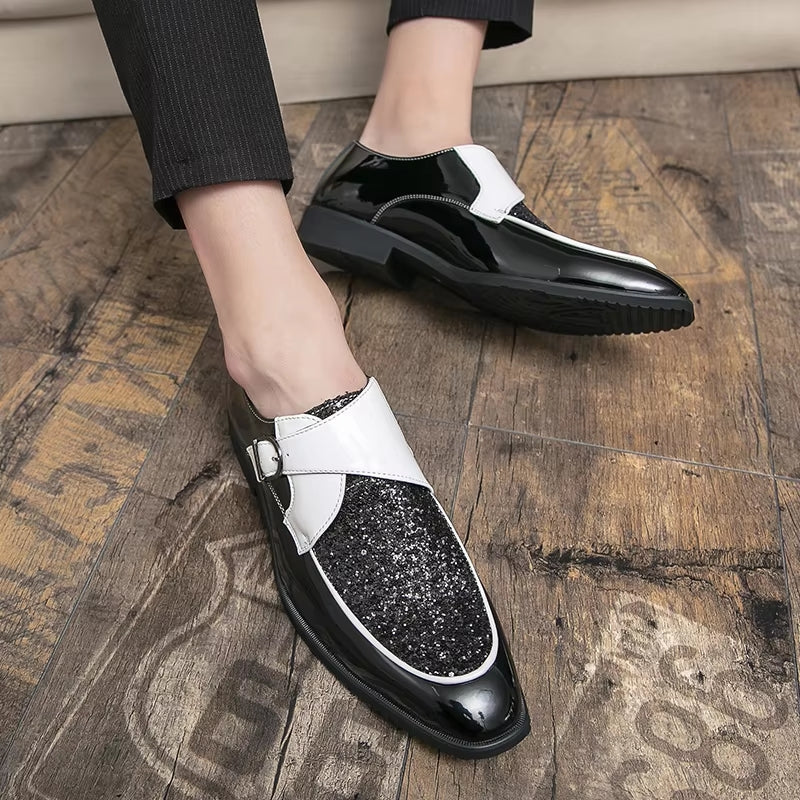 Fashion Men Golden and Black Sequined Shoes Men Shoes - Tophatter Daily Deals