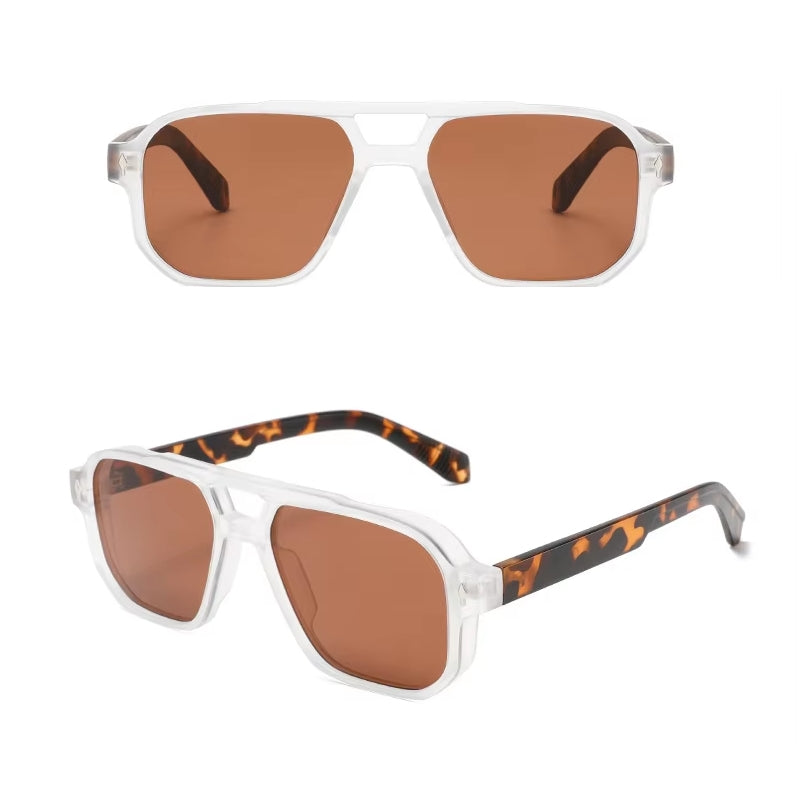 Vintage Double Bridges Square Men Sunglasses Leopard Sunglasses - Tophatter Daily Deals