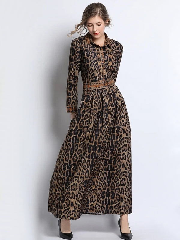 Leopard Print Brown Long Dress Brown Maxi Dresses - Tophatter Daily Deals