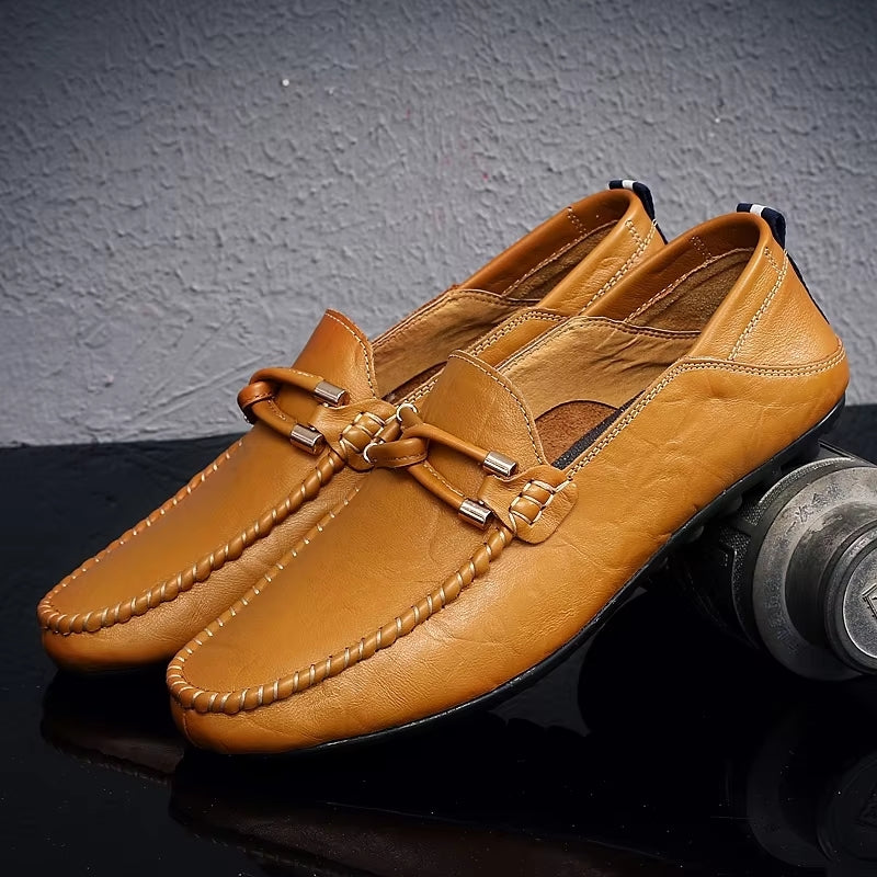 Men Casual Shoes Breathable Slip on Loafers Tan Men Dresses Shoes - Tophatter Daily Deals