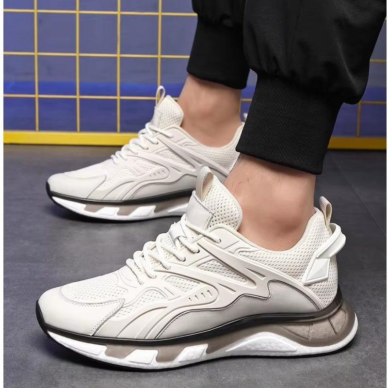 Unisex Cowhide Casual Height Increasing Shoes High Heel Sneaker - Tophatter Daily Deals