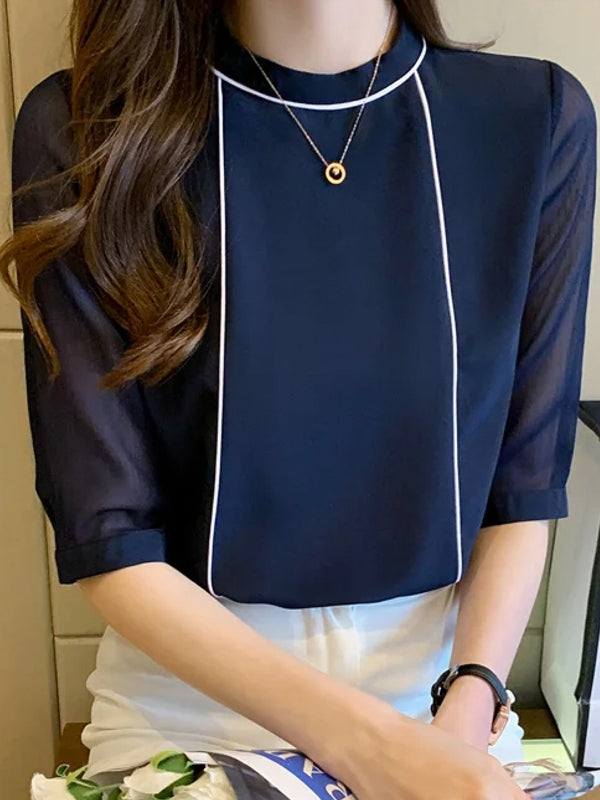Blue Chiffon Blouse Shirt Navy Blue Blouses - Tophatter Daily Deals