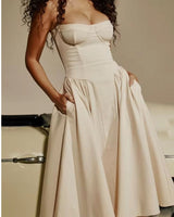 Elegant Events Corset Dress Sexy Strapless Midi Dresses Beige Midi Dresses - Tophatter Daily Deals