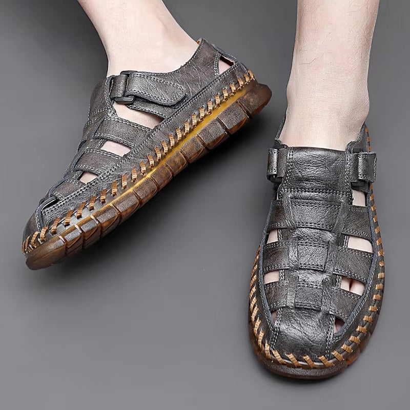 Slip On Split Leather Shoes Men Flats Men Sandals - Tophatter Daily Deals