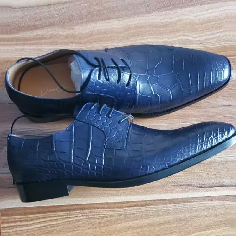 Blue Black Crocodile Pattern Oxford Shoes Men Dresses Shoes - Tophatter Daily Deals