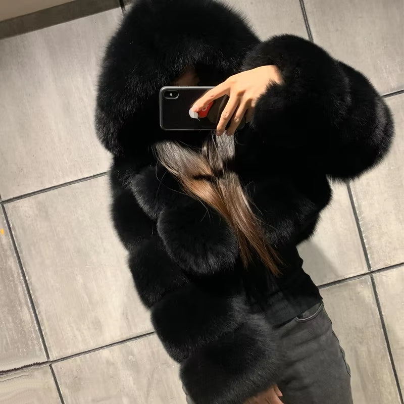 Women Fluffy Top Coat Hooded Straight Short Jacket - Tophatter Daily Deals