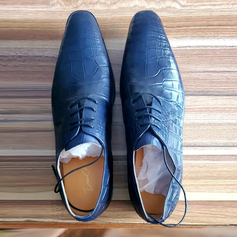Blue Black Crocodile Pattern Oxford Shoes Men Dresses Shoes - Tophatter Daily Deals