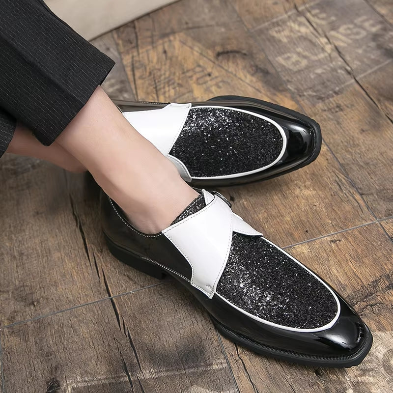 Fashion Men Golden and Black Sequined Shoes Men Shoes - Tophatter Daily Deals