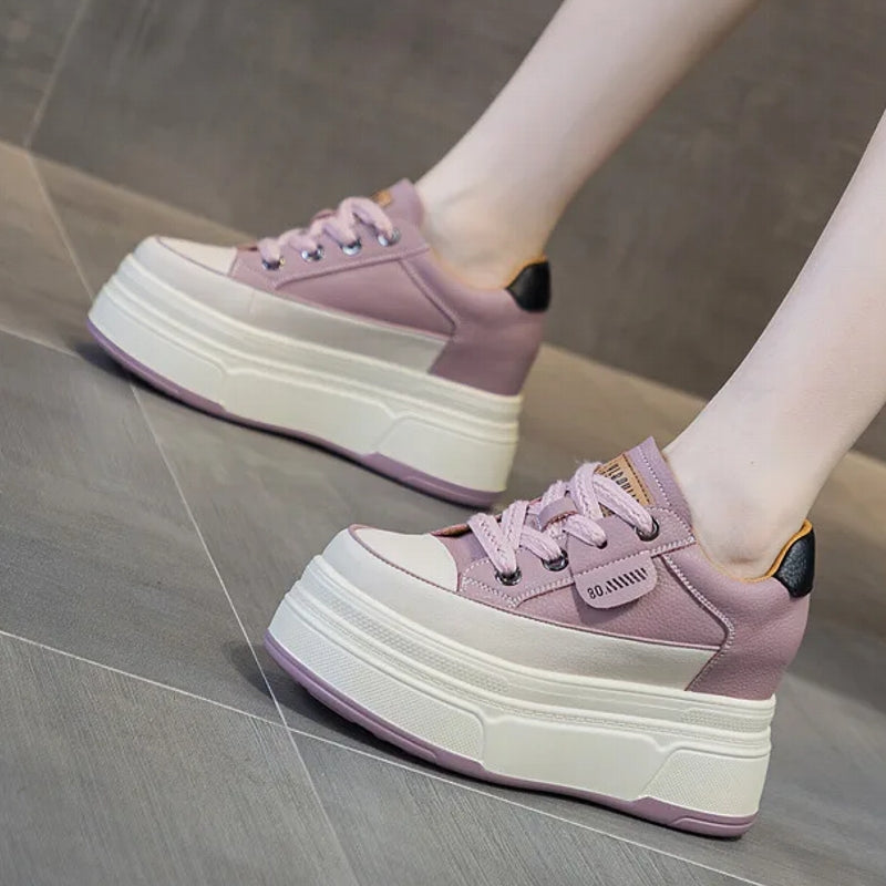 Cow Suede Genuine Leather Platform Shoes 9cm High Heel Sneaker - Tophatter Daily Deals