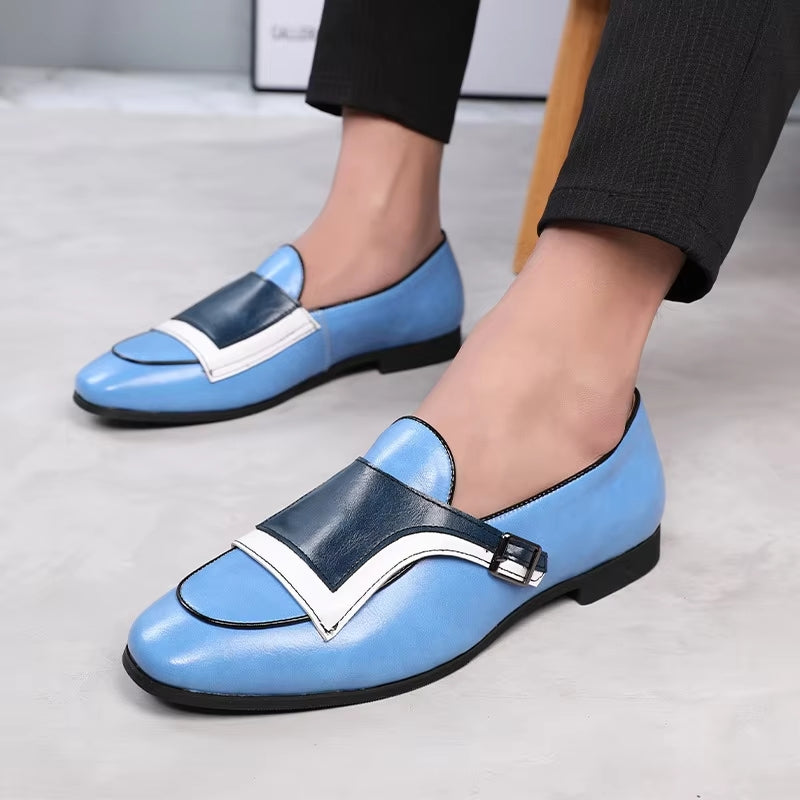 Monk Strap Blue and white Oxford Shoes Blue Loafers - Tophatter Daily Deals