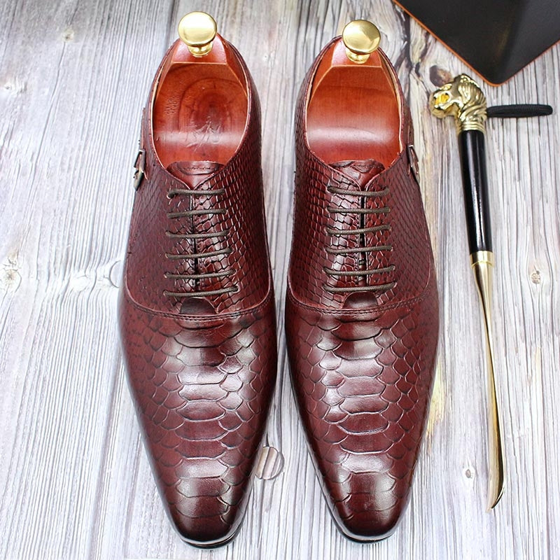 Men Leather Oxford Shoes Snake Skin Print Business Leather Shoes - Tophatter Daily Deals