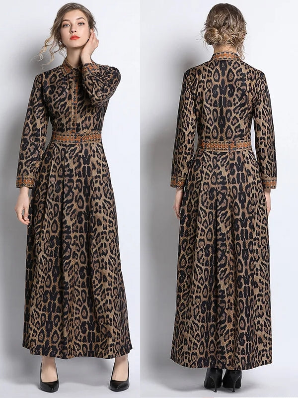 Leopard Print Brown Long Dress Maxi Dresses - Tophatter Daily Deals