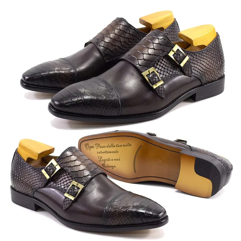 Calf Leather Comfortable Monk Strap Classic Crocodile Pattern Formal Shoes Men Dresses Shoes - Tophatter Daily Deals