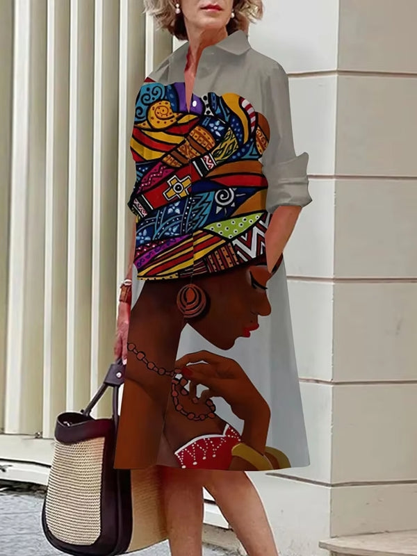 Abstract Print Women's Shirt Dresses Gray Midi Dresses - Tophatter Daily Deals