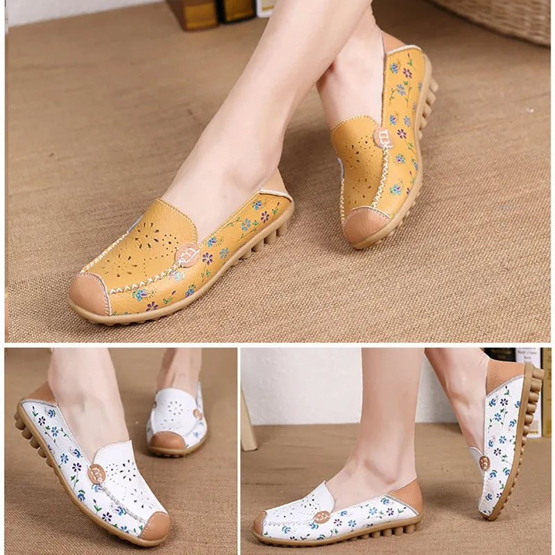 Floral Pattern Cutouts Women Genuine Leather shoes Women Shoes - Tophatter Daily Deals