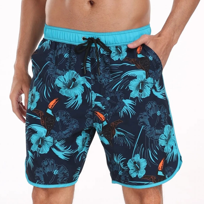 Men Beach Pants Casual Vacation Printed Short Sky Blue Swimsuit - Tophatter Daily Deals