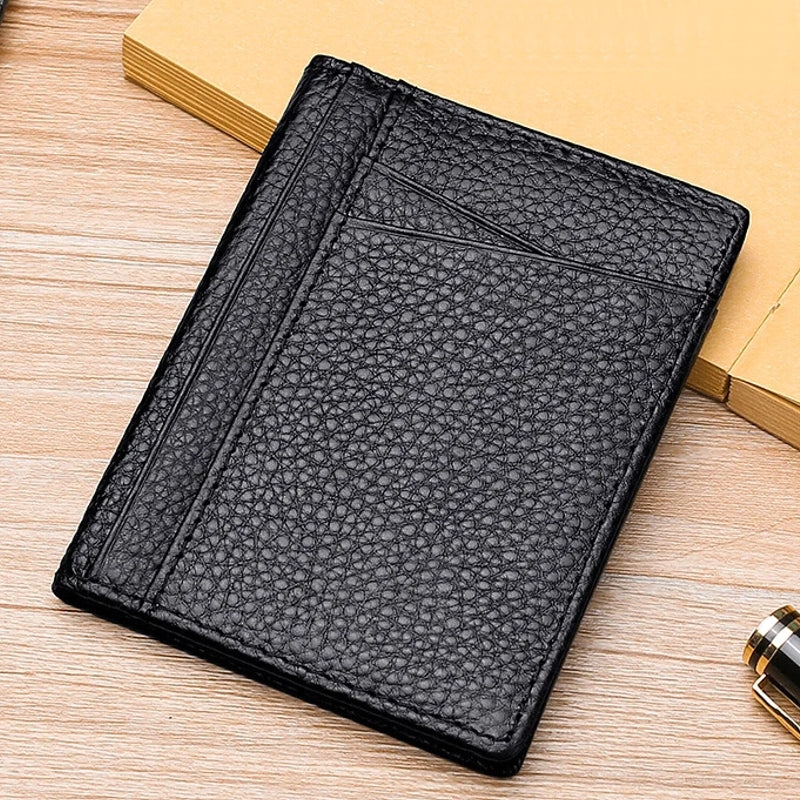 Super Slim Soft Wallet Genuine Leather Mini Credit Card Holder Black Wallets - Tophatter Daily Deals