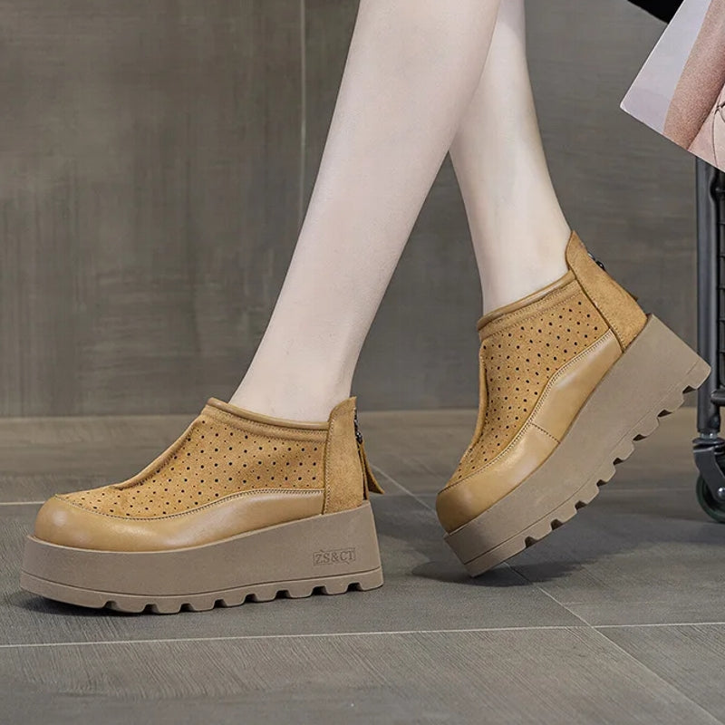 Women Suede Cow Causal Shoes Wedge Flats 6CM Casual Women Shoes - Tophatter Daily Deals